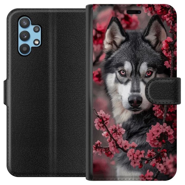 Kompatibelt Plånboksfodral till Samsung Galaxy A32 5G Wolf Red Eyes Animal Fantasy Dark