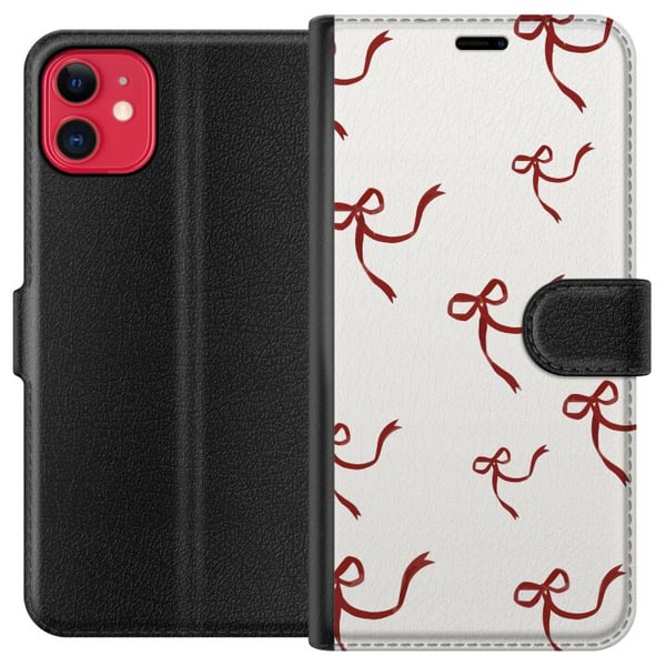 Kompatibel Tegnebogsetui til Apple iPhone 11 Elegant mønster med røde silkebåndsrosetter på lys baggrund for en romantisk og tidløs stemning Kompatibel Tegnebogsetui til Apple iPhone 11 Elegant mønster med røde silkebåndsrosetter på lys baggrund for en romantisk og tidløs stemning