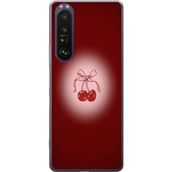 Kompatibelt Mobildeksel til Sony Xperia 1 III Cherry Bow kirsebærdesign med sløyfe i romantisk retrostil, rød farge og vintagefølelse