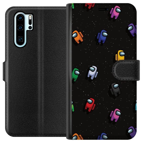 Kompatibel Tegnebogsetui til Huawei P30 Pro Among Us-mønster med farverige figurer i rummet, legende gamingmotiv til Among Us-fans