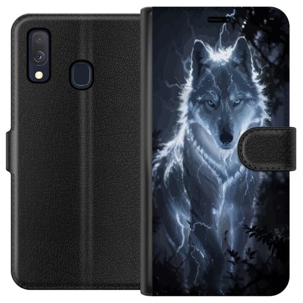 Kompatibel Tegnebogsetui til Samsung Galaxy A40 Hvid ulv omgivet af lyn i mørk skov med dramatisk nattestemning Kompatibel Tegnebogsetui til Samsung Galaxy A40 Hvid ulv omgivet af lyn i mørk skov med dramatisk nattestemning