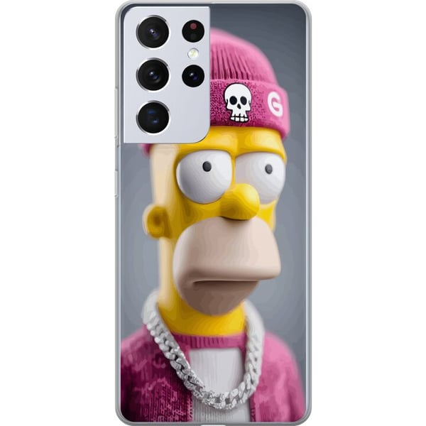 Kompatibel Mobilcover til Samsung Galaxy S21 Ultra 5G Homer Simpson-inspireret figur med lyserød beanie, kæde og streetstil, perfekt til fans af The