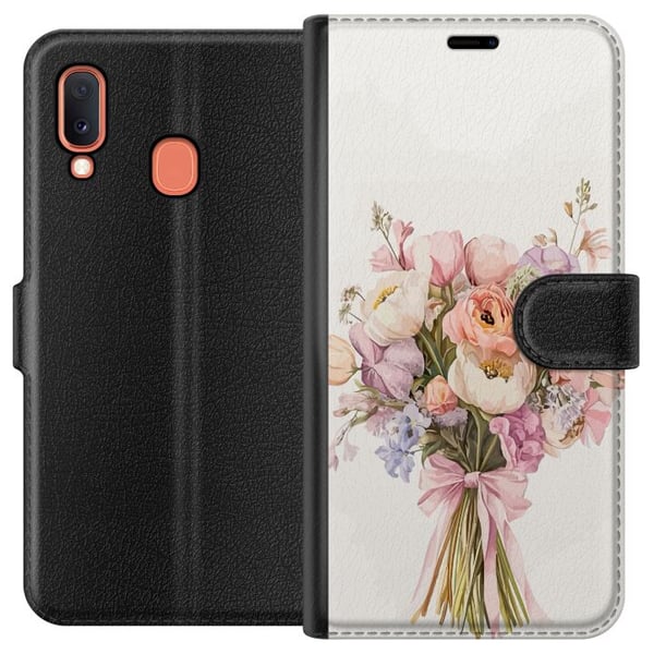 Kompatibelt Plånboksfodral till Samsung Galaxy A20e Mobilskal med färgglad blombukett i romantisk stil Kompatibelt Plånboksfodral till Samsung Galaxy A20e Mobilskal med färgglad blombukett i romantisk stil