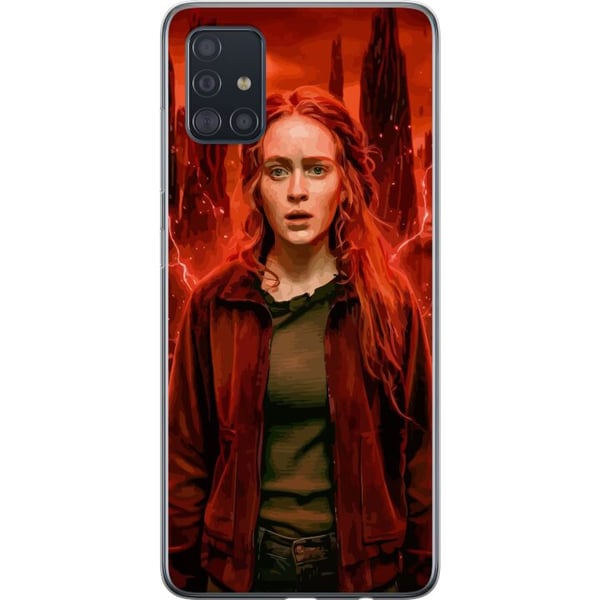 Kompatibelt Mobilskal till Samsung Galaxy A51 Porträtt av ung kvinna med rött hår i apokalyptiskt landskap med röda blixtar