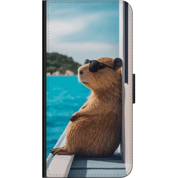 Kompatibelt Plånboksfodral till Samsung Galaxy A20s Kapybara vid havet med solglasögon humoristisk charmig design med avslappnad semesterkänsla