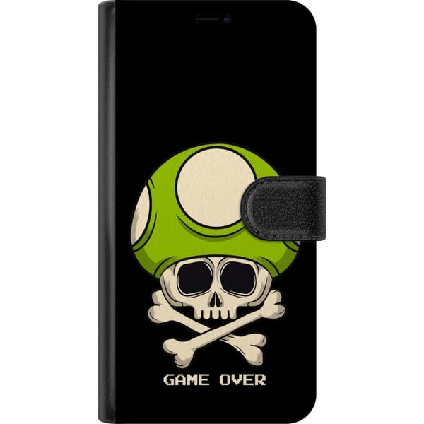 Kompatibelt Lommeboketui til Samsung Galaxy S21+ 5G Spillinspirert motiv med hodeskalle og grønn sopp i retrostil med teksten game over