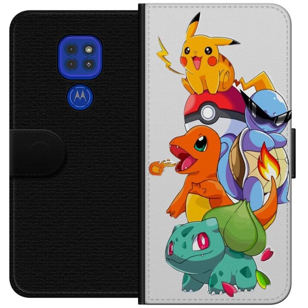 Kompatibel Tegnebogsetui til Motorola Moto G9 Play Pokémon Pikachu Charmander Squirtle Bulbasaur – farverig Pokémon-stakillustration med fire populær