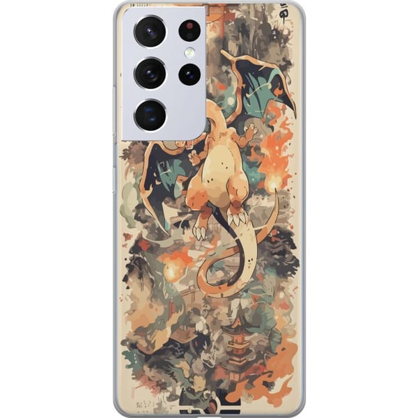 Kompatibel Mobilcover til Samsung Galaxy S21 Ultra 5G Legenden om ilddragen, ildspruttende drage i japansk kunststil, vintageillustration med templer