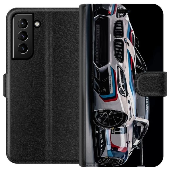 Kompatibelt Lommeboketui til Samsung Galaxy S21+ 5G BMW M Power-illustrasjon – nærbilde av sportsbil i hvitt racingdesign Kompatibelt Lommeboketui til Samsung Galaxy S21+ 5G BMW M Power-illustrasjon – nærbilde av sportsbil i hvitt racingdesign