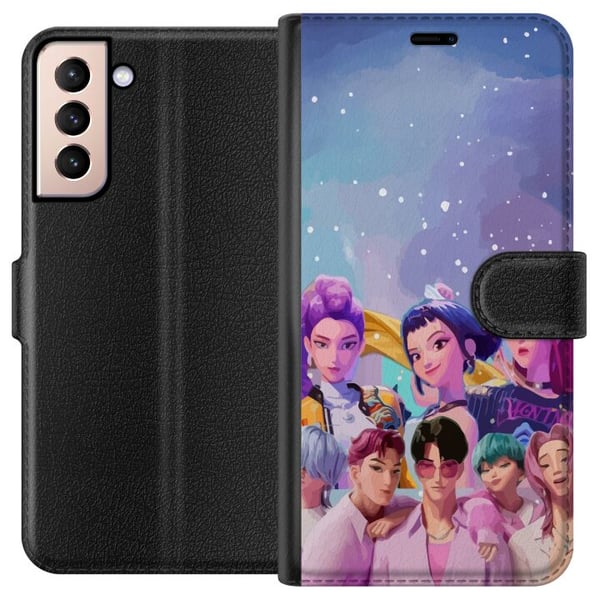 Kompatibelt Lommeboketui til Samsung Galaxy S21 HuntrX Collab-motiv med fargerike K-pop-karakterer i moderne futuristisk stil med glitrende detaljer