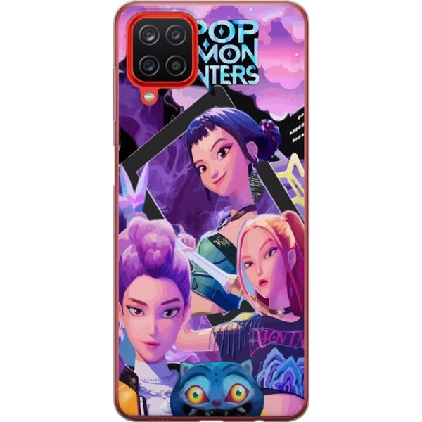 Yhteensopiva Puhelinkuori Samsung Galaxy A12 K-Pop Demon Hunters -animevaikutteinen futuristinen kaupunki, jossa on kolme sankaritarta ja purppuranvä