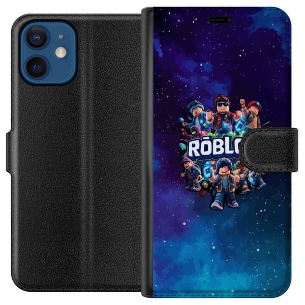 Kompatibel Tegnebogsetui til Apple iPhone 12 Roblox-gamingdesign med avatarer, galaksebaggrund i blå og lilla nuancer, populær Roblox-stil, episk teg