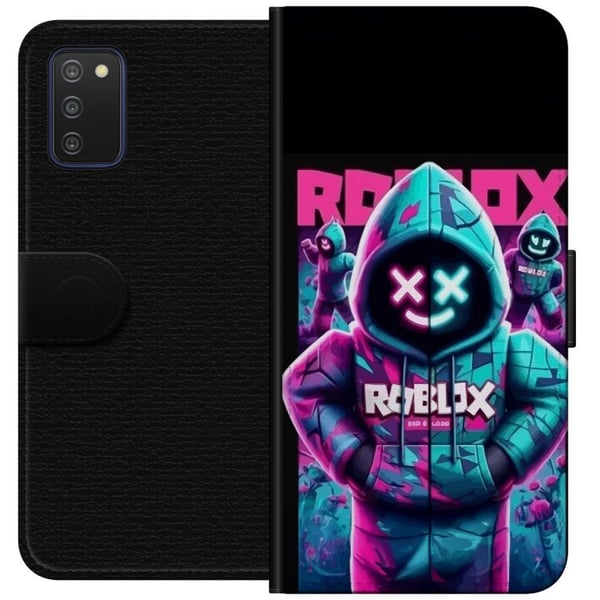 Kompatibelt Lommeboketui til Samsung Galaxy A03s Roblox Hoodie Legend Mystisk Roblox-figur i blå hettegenser med futuristisk neonlys