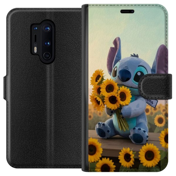 Yhteensopiva Lompakkokotelo OnePlus 8 Pro Disney Stitch auringonkukkajuliste Lilo ja Stitch siniset alien-auringonkukat söpö kawaii-hahmo peltodesign