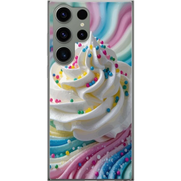 Kompatibel Mobilcover til Samsung Galaxy S23 Ultra Illustration af is-swirlen – Hvid flødeskum med regnbuer og farverigt krymmel Kompatibel Mobilcover til Samsung Galaxy S23 Ultra Illustration af is-swirlen – Hvid flødeskum med regnbuer og farverigt krymmel