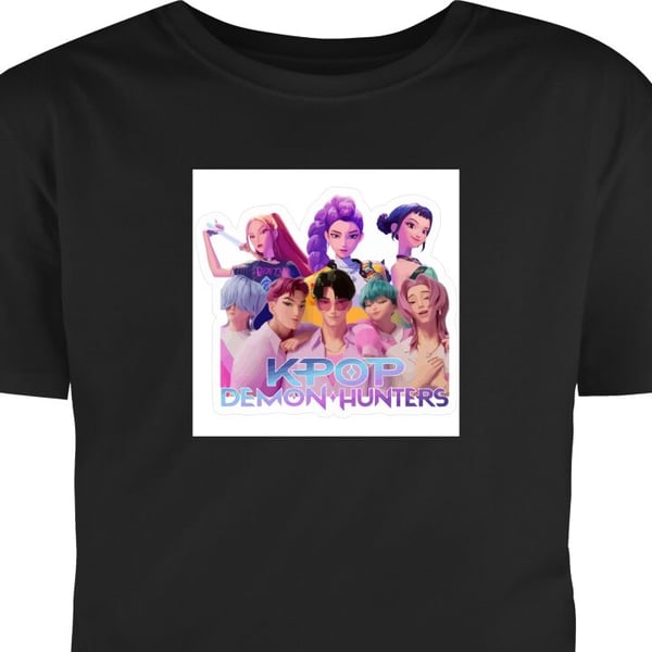 Barn T-skjorte Kpop Demon Hunters United Group Seven Anime Idols Fantasy Energi Svart 9-11 År