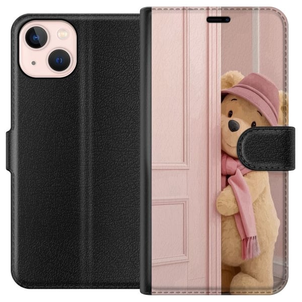 Kompatibelt Plånboksfodral till Apple iPhone 13 mini Beige nalle med hatt och scarf romantisk ljus design med varm ton och mjuk stilren känsla