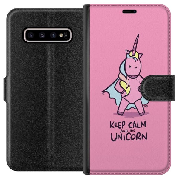 Kompatibelt Plånboksfodral till Samsung Galaxy S10+ Keep Calm Enhörning