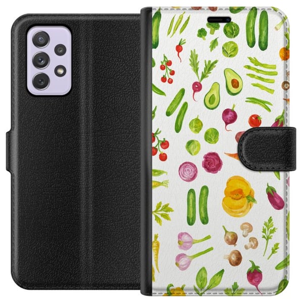 Kompatibelt Lommeboketui til Samsung Galaxy A52s 5G grønnsaker mønster grønnsaker avokado tomat agurk brokkoli sunn mat plakat kjøkken design retro