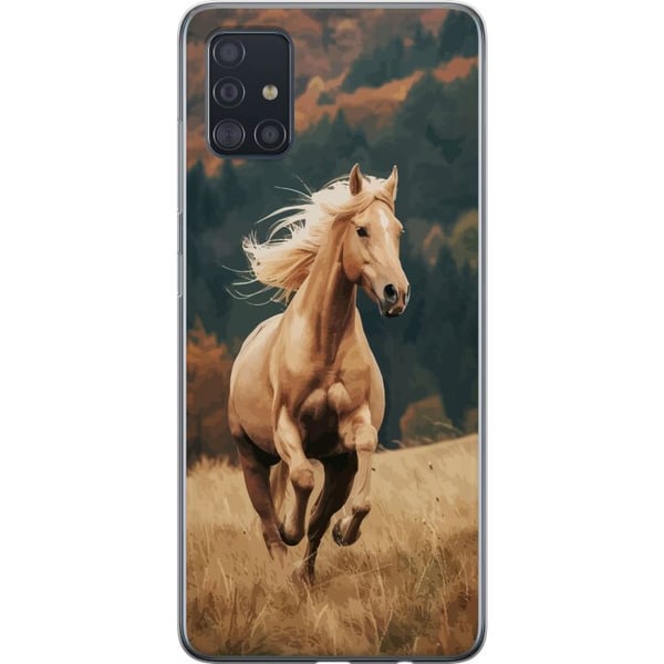 Kompatibelt Mobilskal till Samsung Galaxy A51 Elegant häst som springer över höstfält med vackra färger och naturkänsla kraftfull detaljrik illustrat