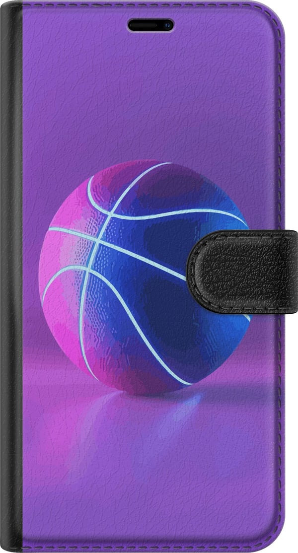 Kompatibelt Plånboksfodral till Google Pixel 9a Basket ball poster neon basketboll sport glowing purple blue retro court athlete sports design art