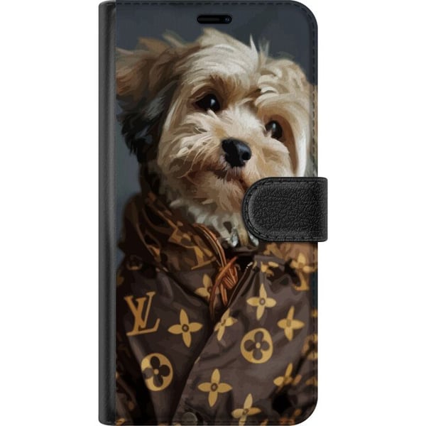 Kompatibel Tegnebogsetui til Samsung Galaxy S23+ Lille hund i luksusjakke, elegant og sjovt design til modeelskere og hundeejere med stil