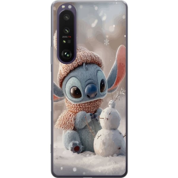 Kompatibel Mobilcover til Sony Xperia 1 III Stitch snemand vinter sød blå alien kawaii jul hyggelig sne sød ferie bedårende plakat