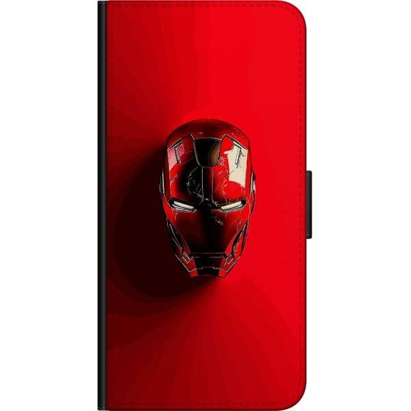 Kompatibelt Plånboksfodral till Samsung Galaxy A20s Iron Man Marvel hjälm poster Avengers Tony Stark mask röd superhero retro comic illustration desi