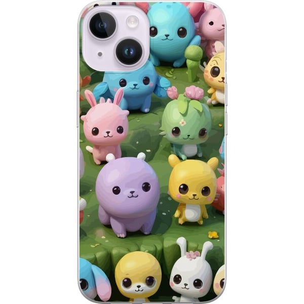 Kompatibel Mobilcover til Apple iPhone 14 Kawaii-dyr i pastelfarver, farverige figurer på grøn baggrund, legende motiv til børn og unge voksne Kompatibel Mobilcover til Apple iPhone 14 Kawaii-dyr i pastelfarver, farverige figurer på grøn baggrund, legende motiv til børn og unge voksne