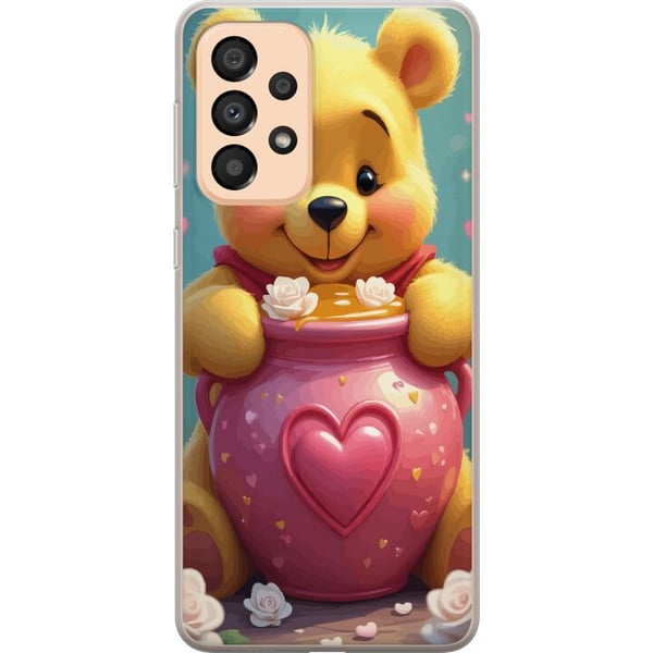 Kompatibelt Mobilskal till Samsung Galaxy A33 5G Söt gul björn inspirerad av Nalle Puh med hjärtformad rosa burk och honung ett varmt charmigt motiv