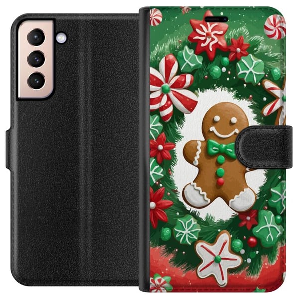 Kompatibelt Lommeboketui til Samsung Galaxy S21 jul pepperkake plakat pepperkake julekaker juletre godteri søtsaker julemotiv retrodesign Kompatibelt Lommeboketui til Samsung Galaxy S21 jul pepperkake plakat pepperkake julekaker juletre godteri søtsaker julemotiv retrodesign