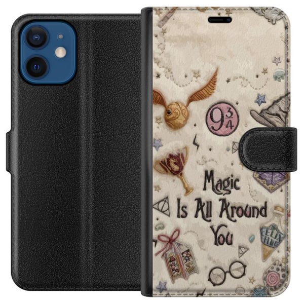 Kompatibel Tegnebogsetui til Apple iPhone 12 mini Broderet magisk illustration med symboler, citater og fantasiverden i drømmende eventyrstil Kompatibel Tegnebogsetui til Apple iPhone 12 mini Broderet magisk illustration med symboler, citater og fantasiverden i drømmende eventyrstil