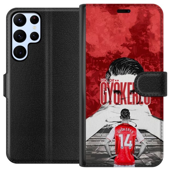 Yhteensopiva Lompakkokotelo Samsung Galaxy S22 Ultra 5G Viktor Gyökeres Red Passion Design jalkapallohenkinen taide, jossa on vahvaa energiaa, voimaa
