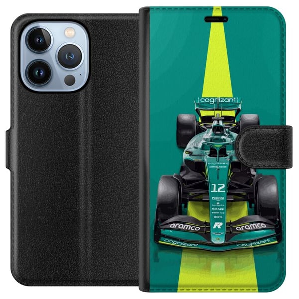 Kompatibelt Lommeboketui til Apple iPhone 13 Pro Grønn formelbil i moderne racingdesign med stilrent studiopreg Kompatibelt Lommeboketui til Apple iPhone 13 Pro Grønn formelbil i moderne racingdesign med stilrent studiopreg