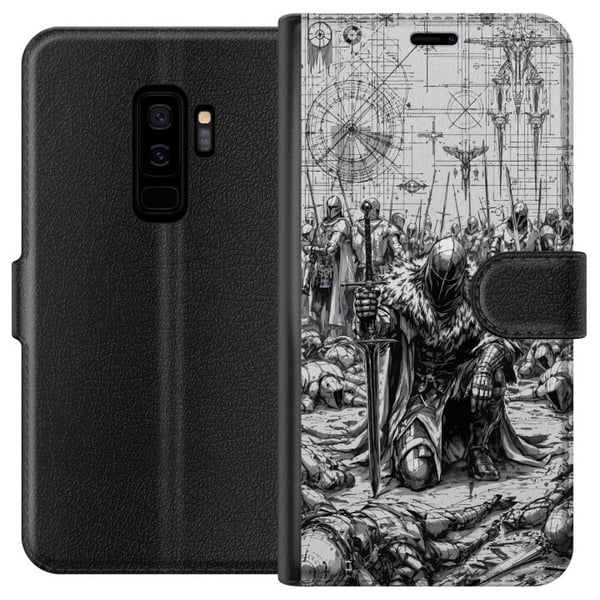 Kompatibelt Plånboksfodral till Samsung Galaxy S9+ Medeltida riddare slagfält warrior knight armor epic battlefield svartvit fantasy krigare motiv po Kompatibelt Plånboksfodral till Samsung Galaxy S9+ Medeltida riddare slagfält warrior knight armor epic battlefield svartvit fantasy krigare motiv po
