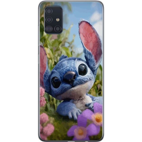 Kompatibelt Mobilskal till Samsung Galaxy A51 Blå tecknad figur inspirerad av Stitch i naturmiljö med blommor och sött uttryck perfekt för fans av gu