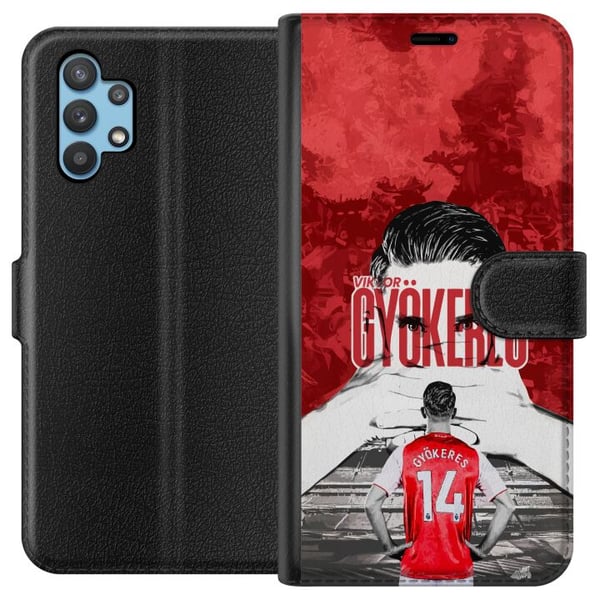 Kompatibelt Plånboksfodral till Samsung Galaxy A32 5G Viktor Gyökeres Red Passion Design fotbollsinspirerad konst med stark energi kraft och sportig
