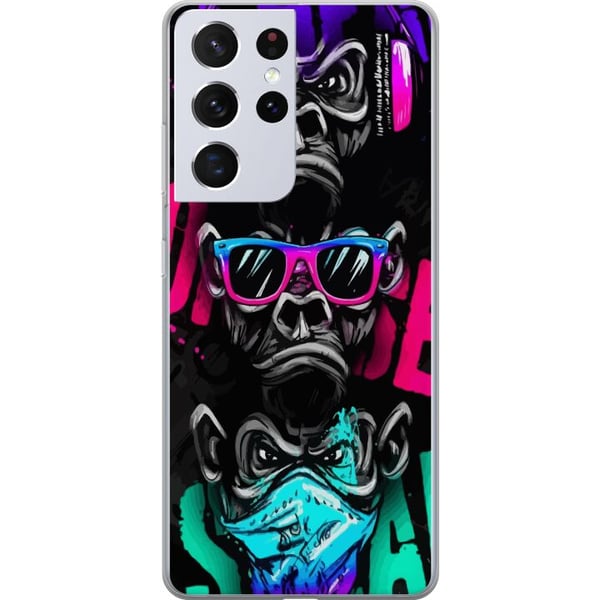 Kompatibelt Mobildeksel til Samsung Galaxy S21 Ultra 5G Tre aper kunst – Graffitiinspirert neonmotiv ser ingenting, hører ingenting, sier ingenting Kompatibelt Mobildeksel til Samsung Galaxy S21 Ultra 5G Tre aper kunst – Graffitiinspirert neonmotiv ser ingenting, hører ingenting, sier ingenting