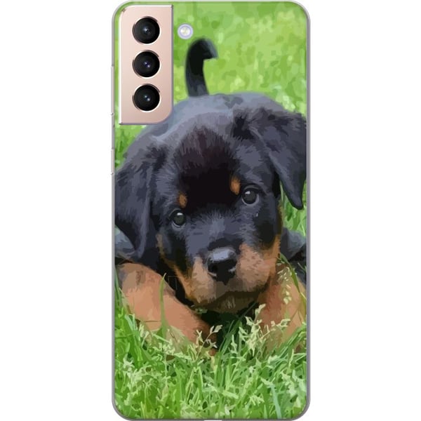 Kompatibelt Mobildeksel til Samsung Galaxy S21 Rottweilervalp med store øyne, myke farger og tydelige detaljer, naturinspirert og sjarmerende hundede