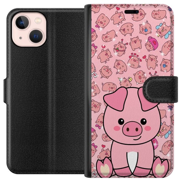 Kompatibelt Plånboksfodral till Apple iPhone 13 Kawaii Pig Cute Pink Animal Anime