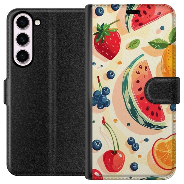 Kompatibelt Lommeboketui til Samsung Galaxy S23+ Fruktmønster med vannmelon, sitrus og bær i en leken illustrasjon