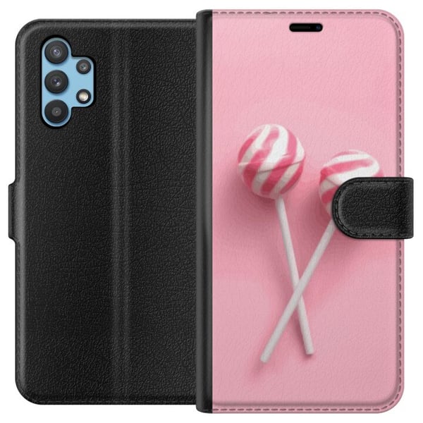 Kompatibelt Plånboksfodral till Samsung Galaxy A32 5G Rosa klubbor och godisdesign – Sött pastellmotiv för trendiga accessoarer