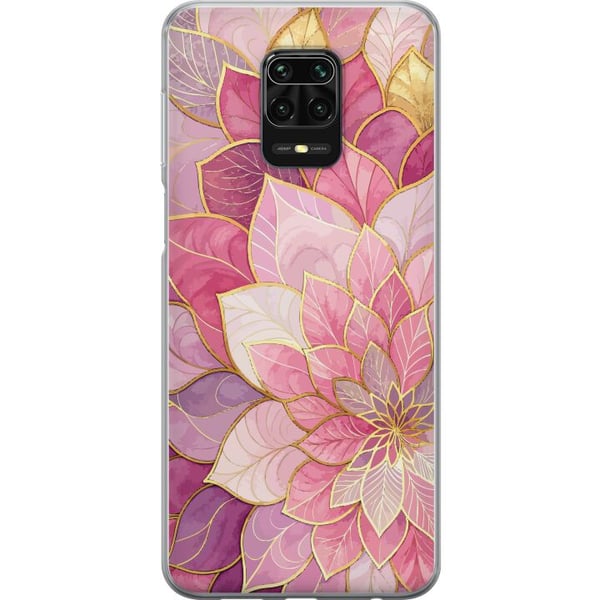Yhteensopiva Puhelinkuori Xiaomi Redmi Note 9S Kukkamandala – vaaleanpunainen ja violetti kuvio kultaisin yksityiskohdin, kuvitus