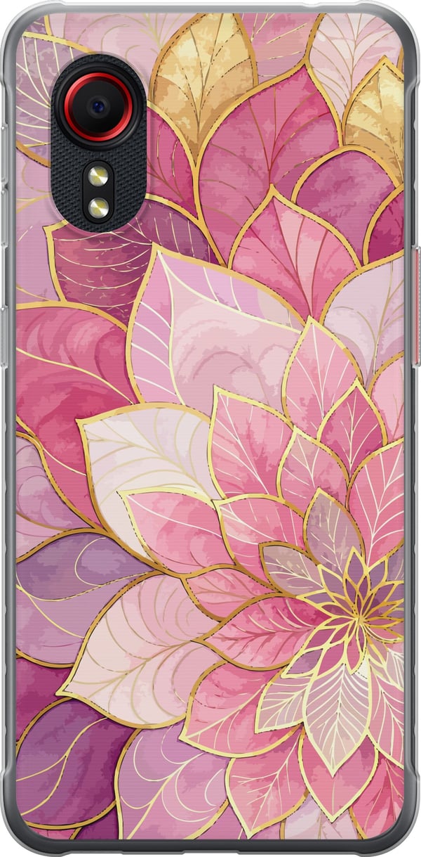Yhteensopiva Puhelinkuori Samsung Galaxy Xcover 5 Kukkamandala – vaaleanpunainen ja violetti kuvio kultaisin yksityiskohdin, kuvitus