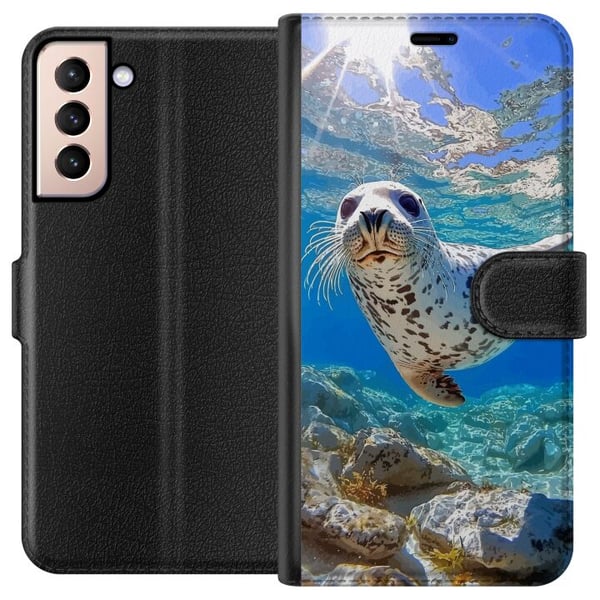 Kompatibelt Lommeboketui til Samsung Galaxy S21 Säl Hav Simmande Djurmotiv Natur Vattenmotiv Blå Design