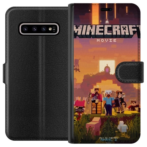 Kompatibelt Plånboksfodral till Samsung Galaxy S10+ Minecraft Pixel Block Byggspel