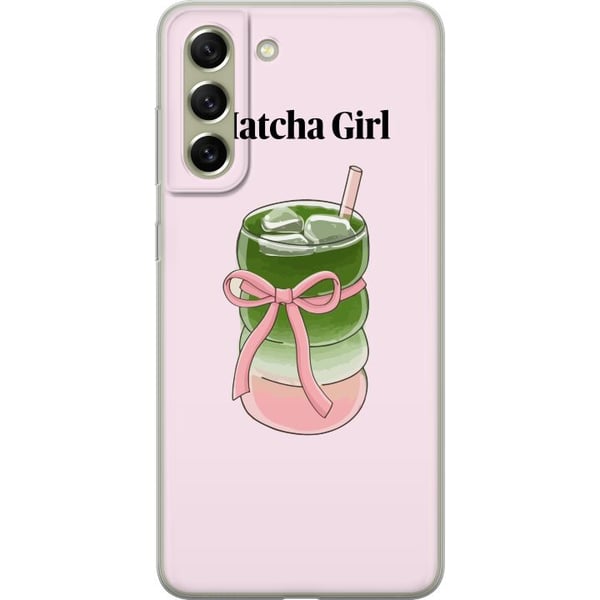Kompatibelt Mobilskal till Samsung Galaxy S21 FE 5G Matcha Girl illustration – Kawaii te-inspirerad design med rosa rosett