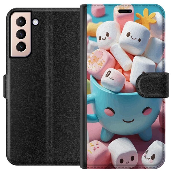 Kompatibelt Lommeboketui til Samsung Galaxy S21 Kawaii marshmallow smile kawaii design med søte figurer i kopp fargerik og glad stil Kompatibelt Lommeboketui til Samsung Galaxy S21 Kawaii marshmallow smile kawaii design med søte figurer i kopp fargerik og glad stil