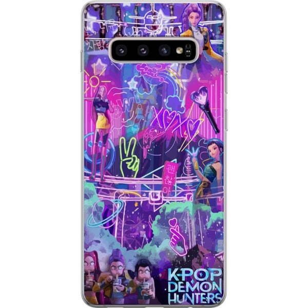 Kompatibelt Mobilskal till Samsung Galaxy S10+ Kpop Demon Hunters Neon Lights City Purple Glow Idol Aesthetic Vibe