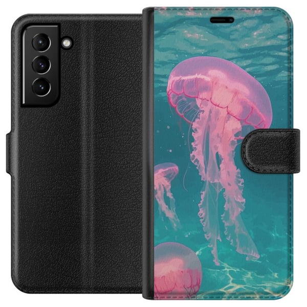 Kompatibelt Lommeboketui til Samsung Galaxy S21+ 5G Rosa maneter i klart blått hav magisk undervannsdesign med rolig drømmende følelse og pastellskim Kompatibelt Lommeboketui til Samsung Galaxy S21+ 5G Rosa maneter i klart blått hav magisk undervannsdesign med rolig drømmende følelse og pastellskim